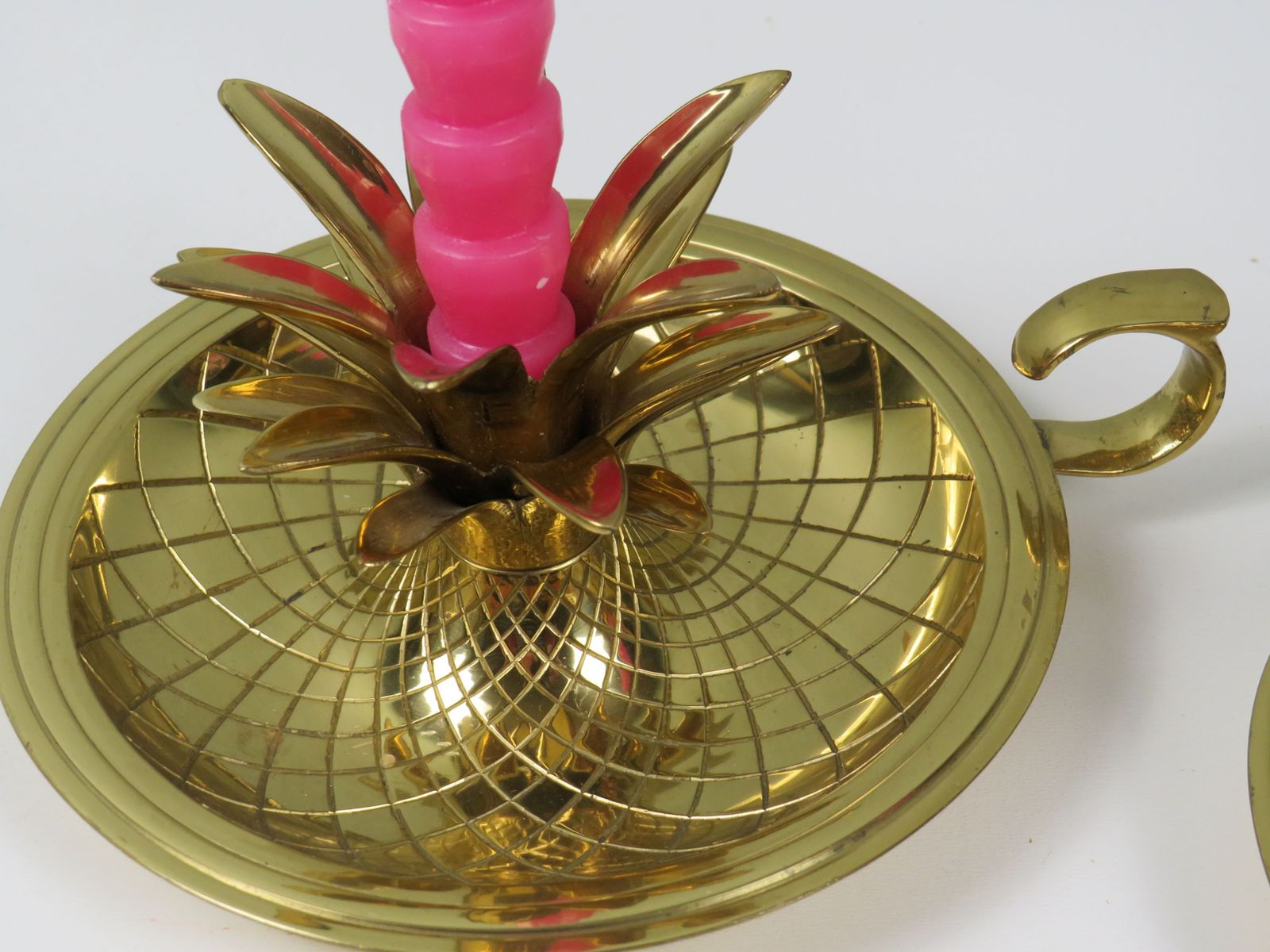 Elegant Pineapple Candlesticks In Lacquered Brass  (Set Of 2) photo for sale