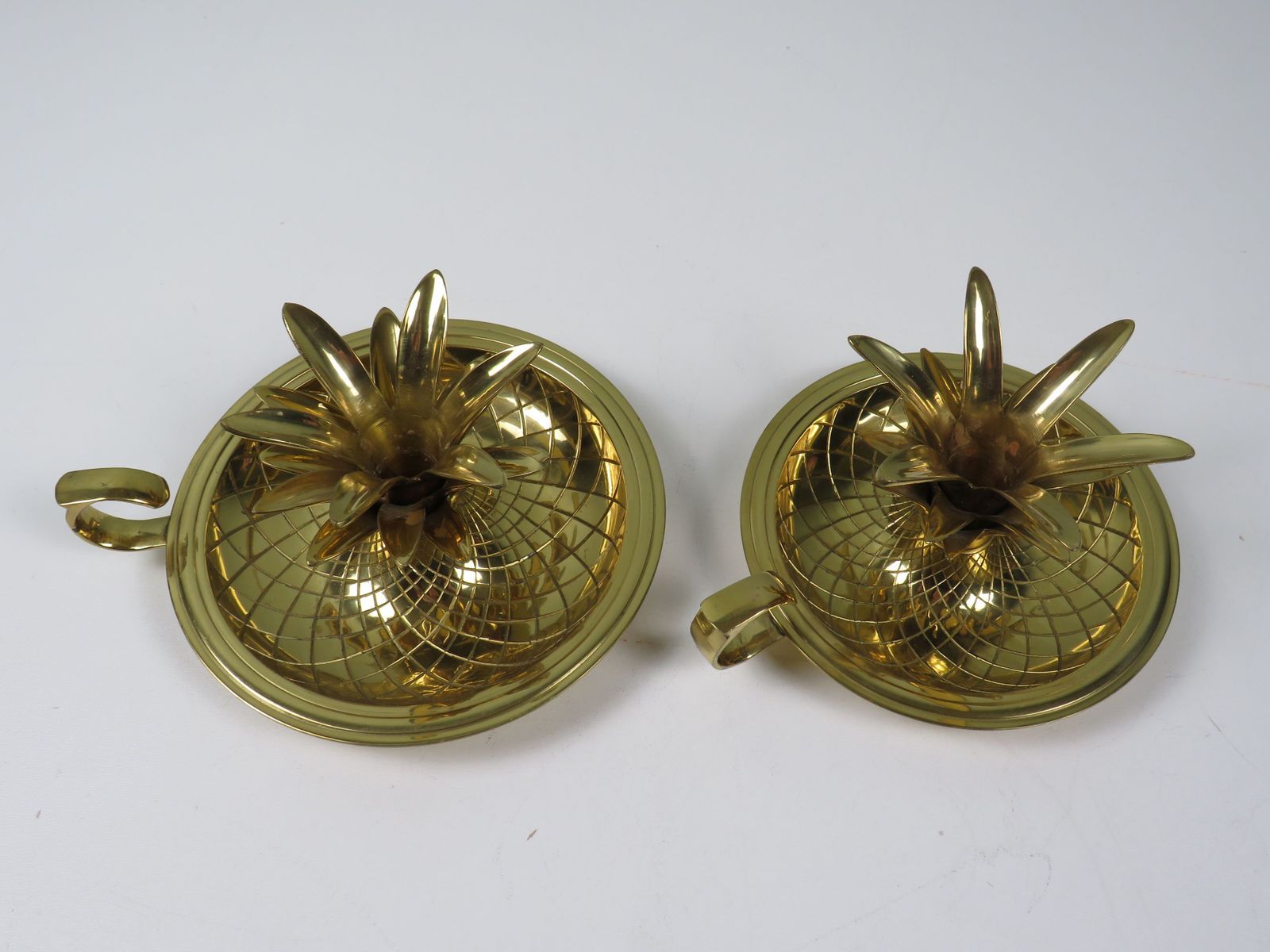 photo for sale Elegant Pineapple Candlesticks In Lacquered Brass  (Set Of 2)