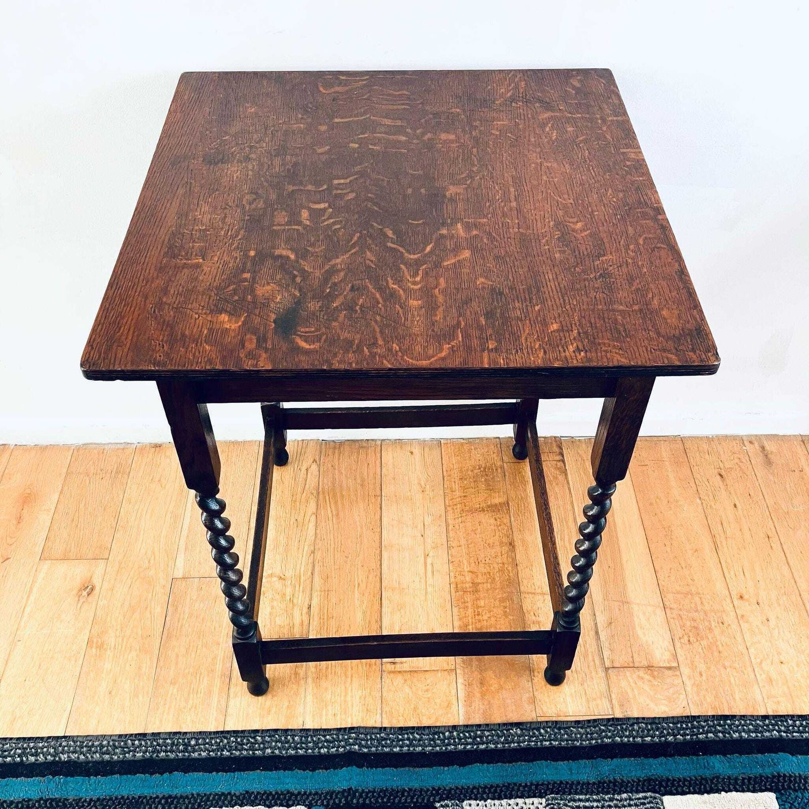 Antique Early 20th Century French Dark Oak Side/Hall Table Twist Leg Lamp Stand photo 140.0