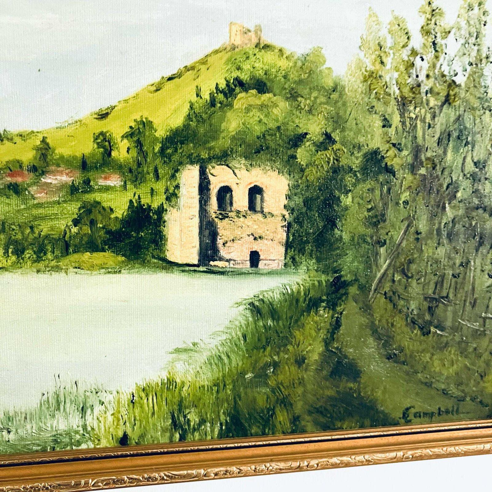 Vintage Bill Campbell 'High Summer In Tuscany' Oil On Board Painting 1991 River Scene 33.5cm photo for sale