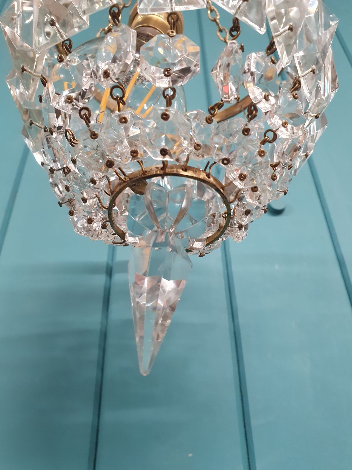 Early 20th Century Small Prism Bag Chandelier 6" photo Lighting