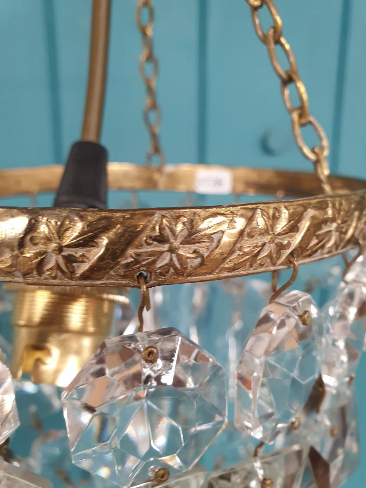 Early 20th Century Small Prism Bag Chandelier 6" photo vintage