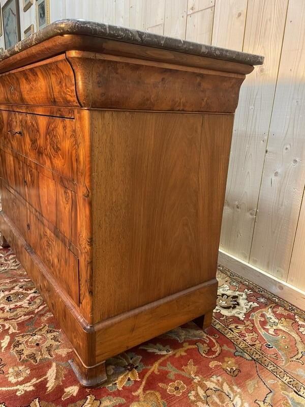 Commode époque Louis Philippe Loupe De Noyer  Marbre Gris Veiné photo for sale