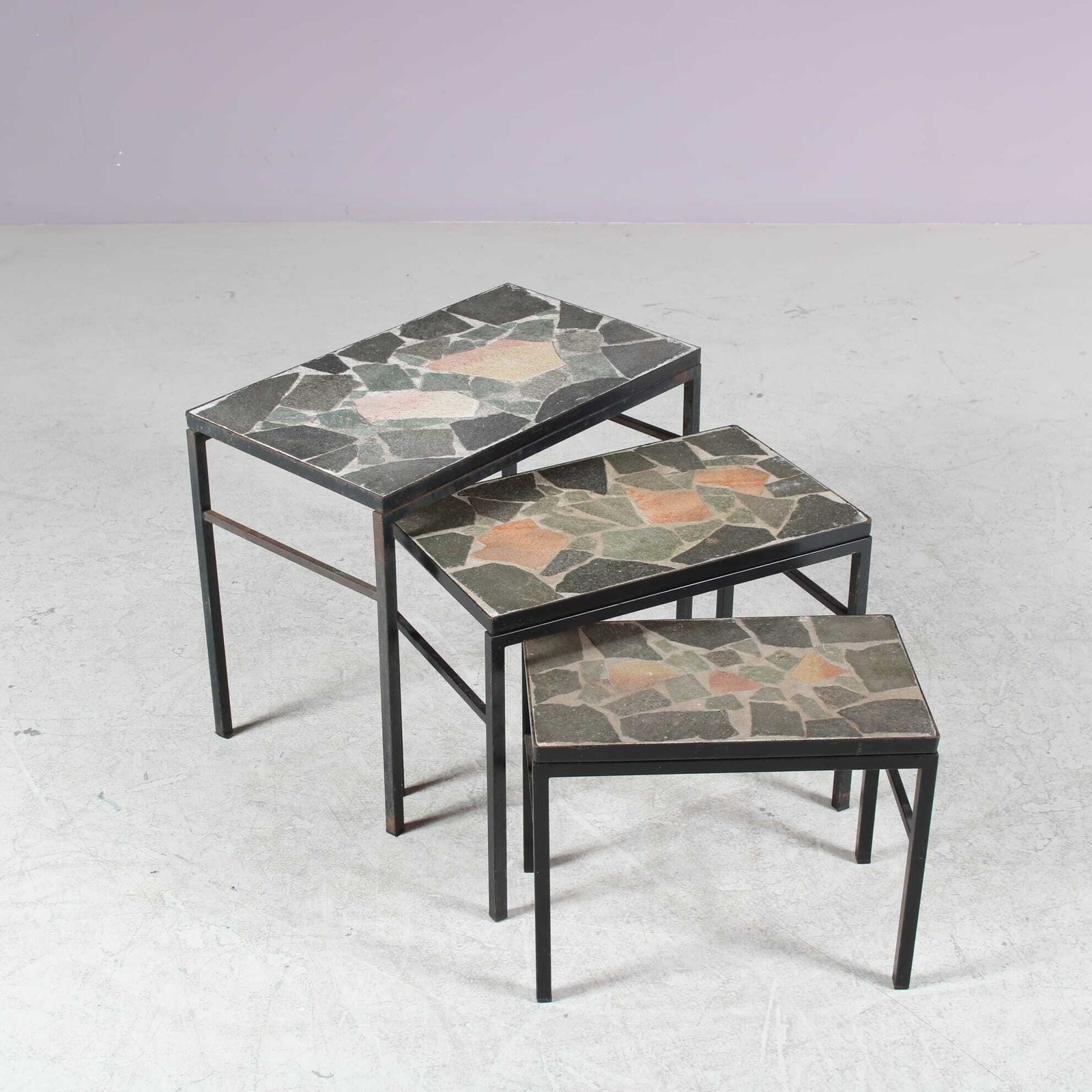 1960s Nesting Tables With Stone Tops From The Netherlands photo furniture