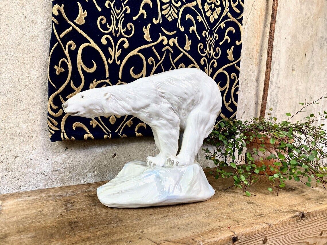 Large Amphora Czechoslovakia Polar Bear On Iceberg Statue photo furniture