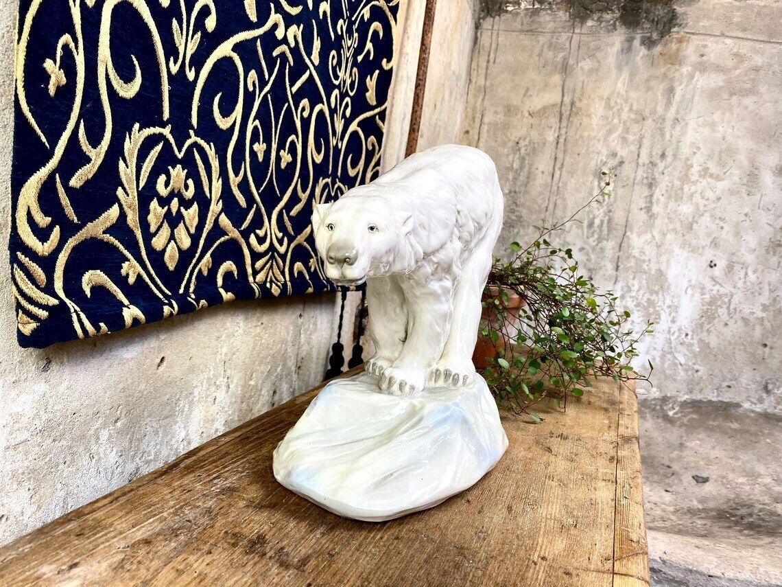 Large Amphora Czechoslovakia Polar Bear On Iceberg Statue photo Art