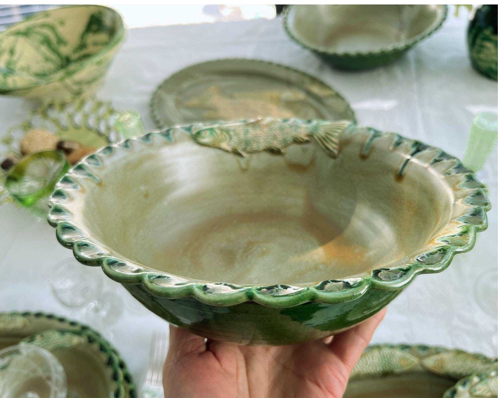 photo furniture Keramisch Visservies | 20 Delig | Groen Xl | Spanje, Handgemaakt