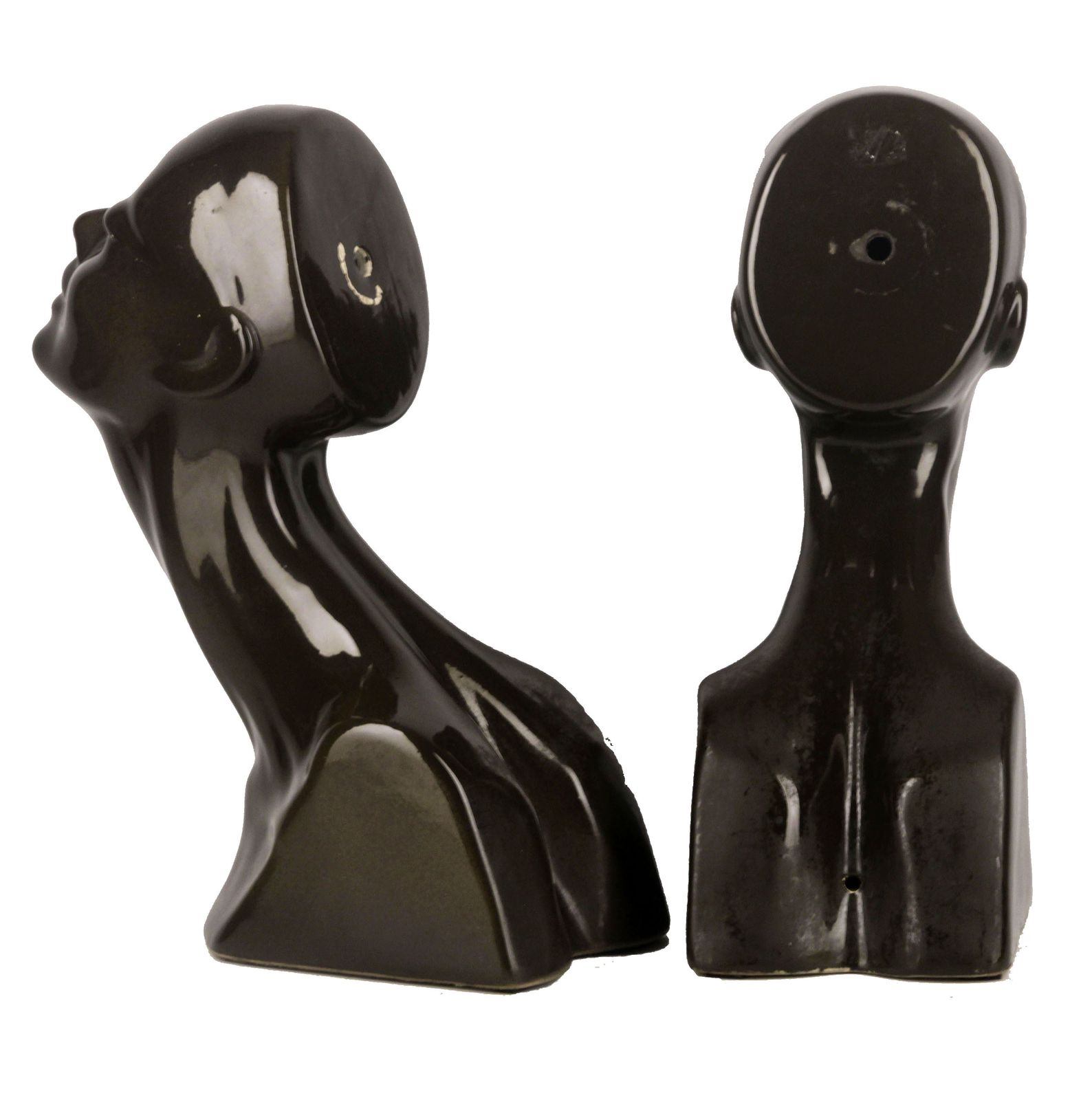 Pair Of Late 20th Century French Enameled Glazed Black Ceramic Women Busts/Heads photo furniture