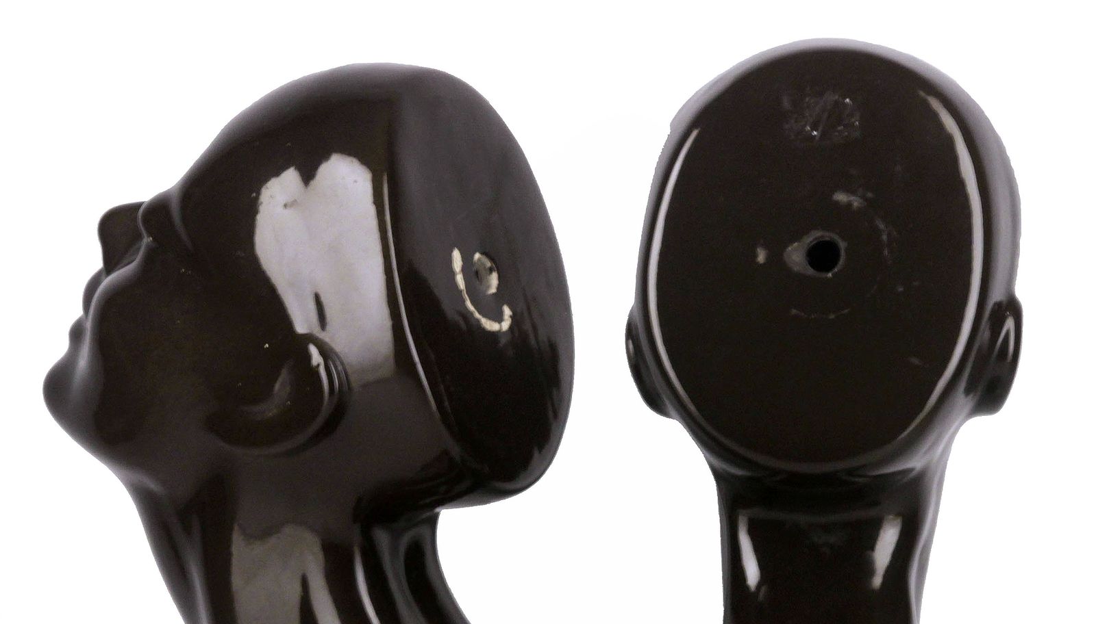 Pair Of Late 20th Century French Enameled Glazed Black Ceramic Women Busts/Heads photo 1000.0
