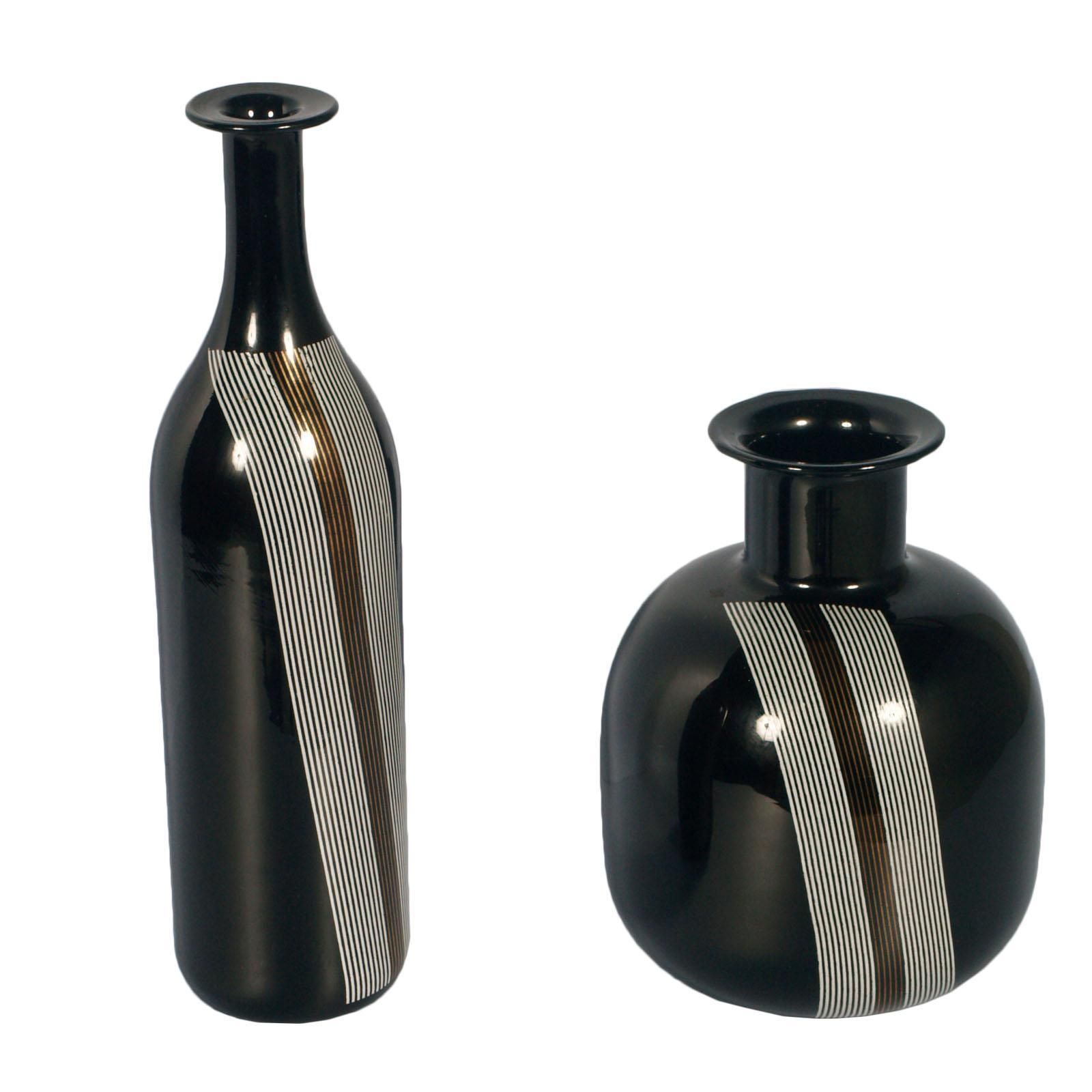 Set Of Vases Tapio Wirkkala For Venini Attributable In Blown Black Murano Glass