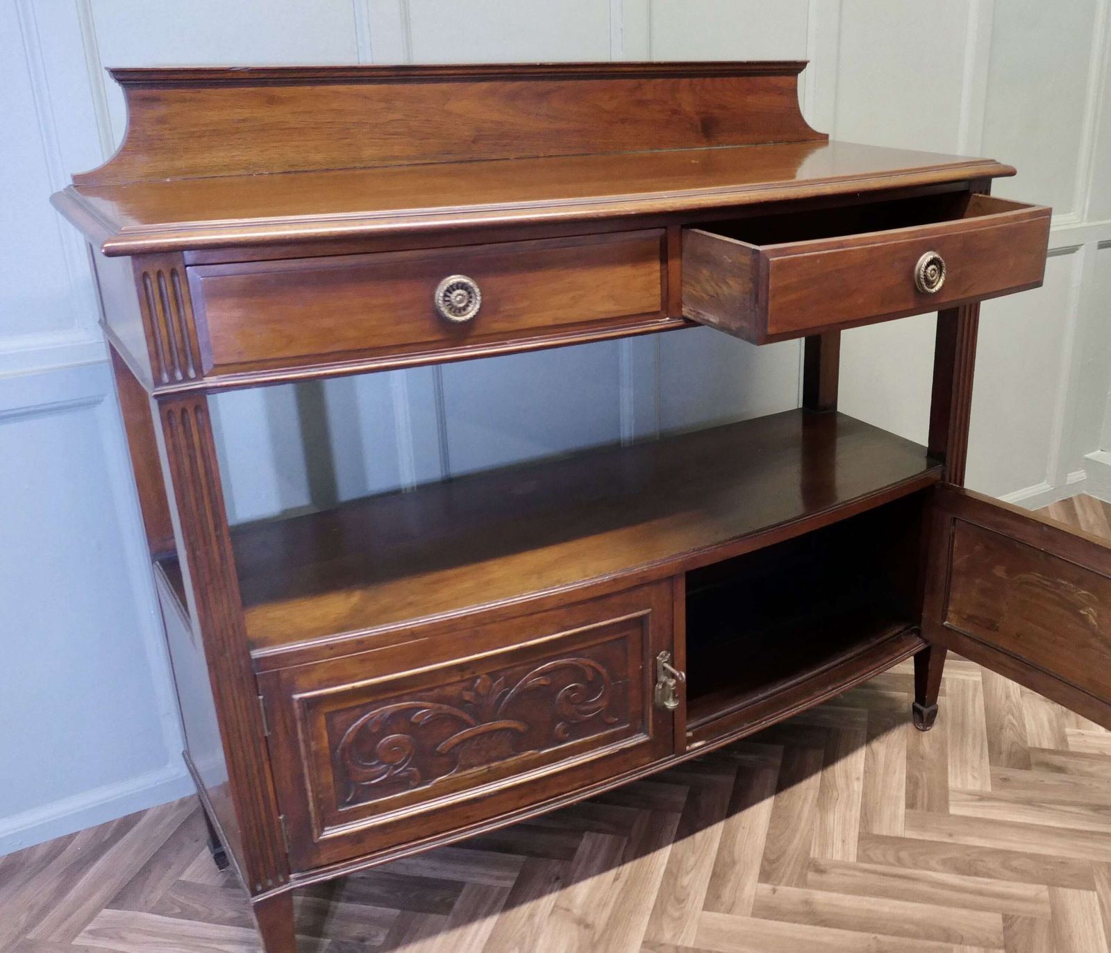 Carved Art Nouveau Walnut Side Board Or Buffet photo vinterior