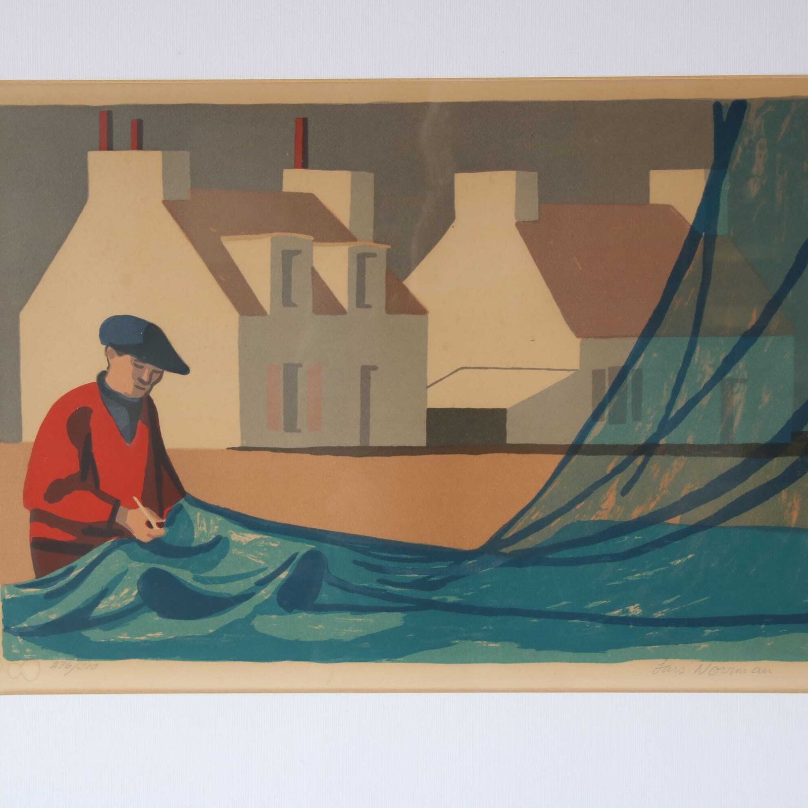 1950s Framed Lithograph By Lars Norrman, Sweden photo vinterior