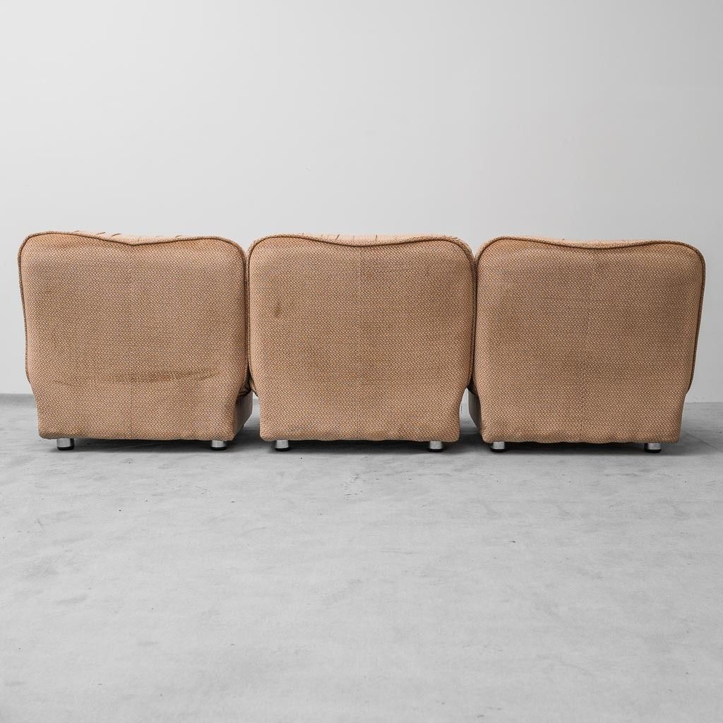 Furniture Set Of 3 Modular Armchairs In Beige Fabric 70s Vintage Modern Antiques photo