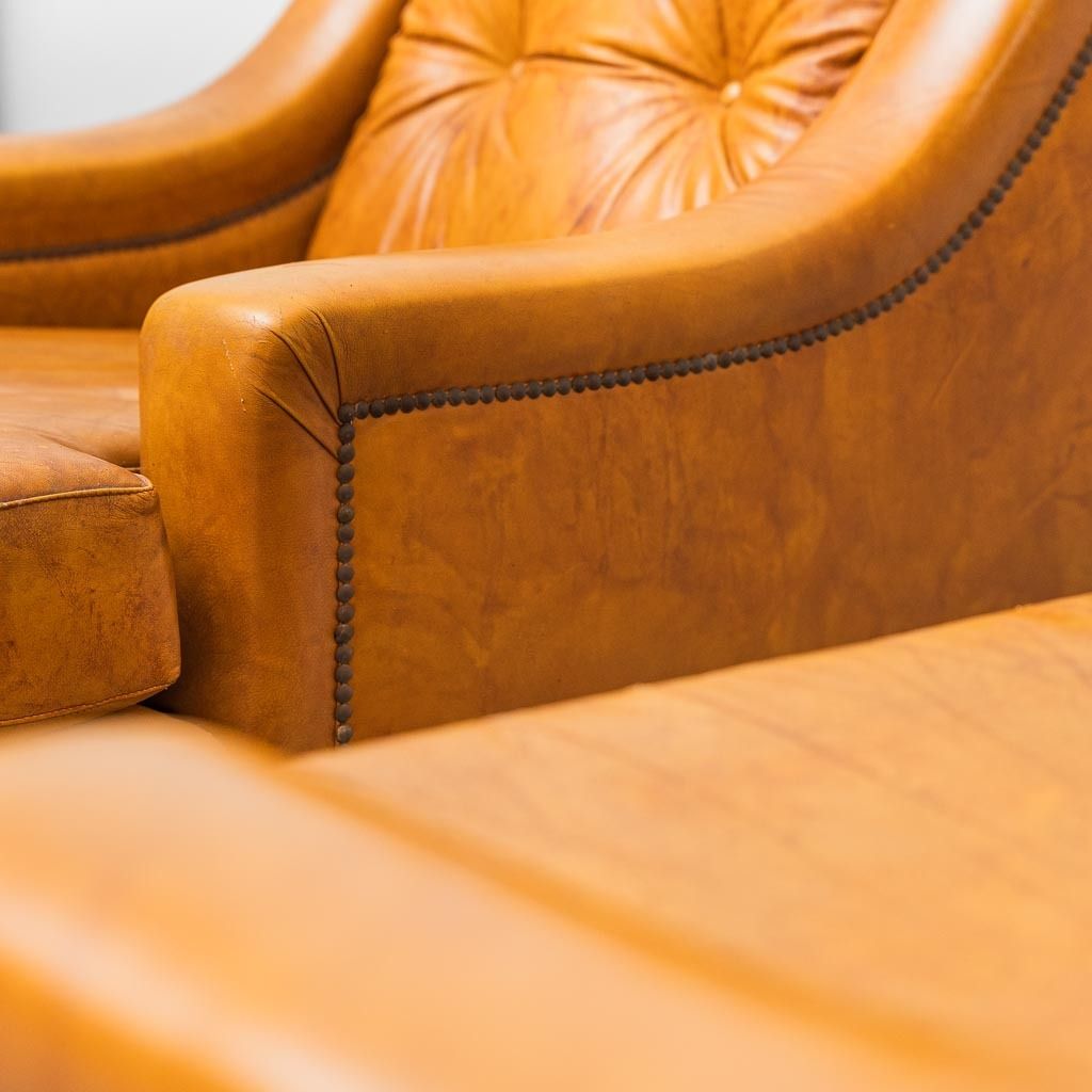 Pair Of Armchairs In Brown Eco Leather 50s Vintage Modernism photo vinterior