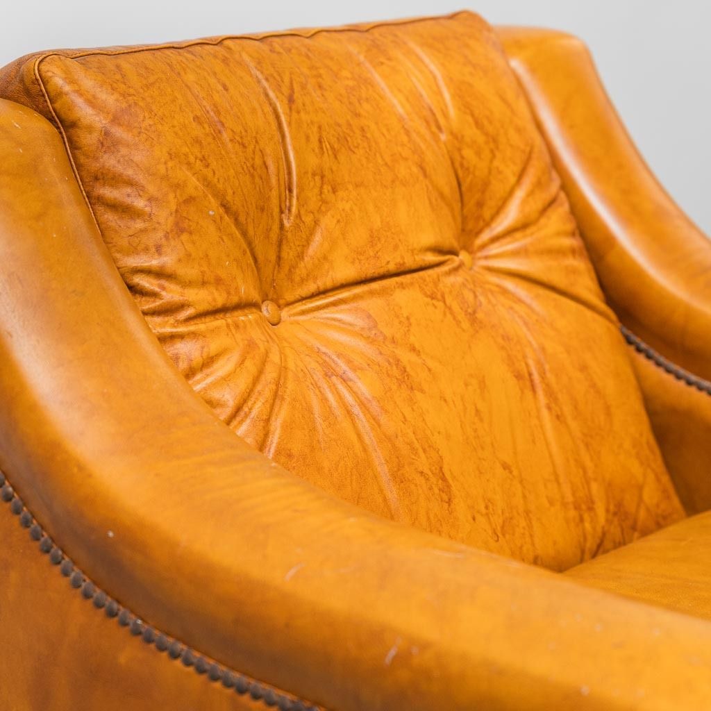 photo for sale Pair Of Armchairs In Brown Eco Leather 50s Vintage Modernism