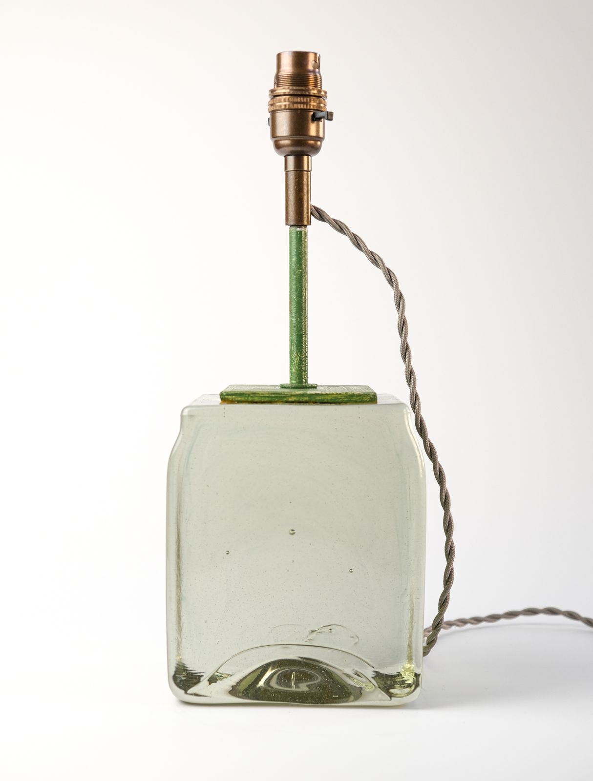 Rare French Signed & Dated Cubist Glass Table Lamp By Anatole Riecke, 1950 photo Lighting