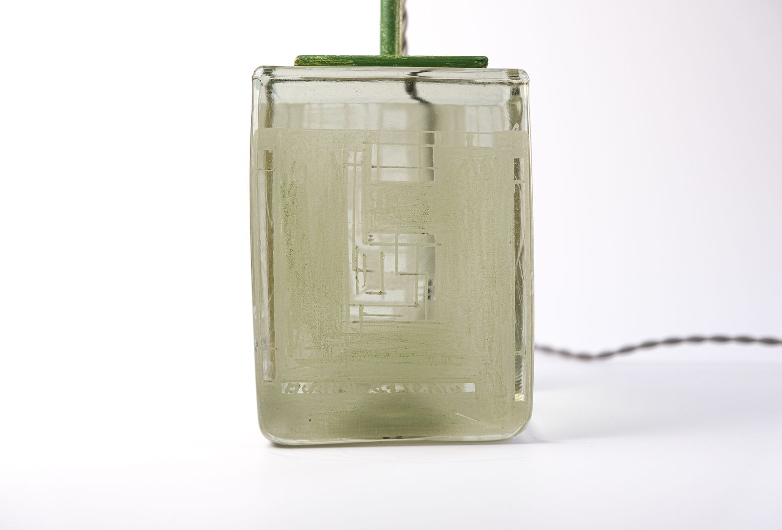 Rare French Signed & Dated Cubist Glass Table Lamp By Anatole Riecke, 1950 photo buy