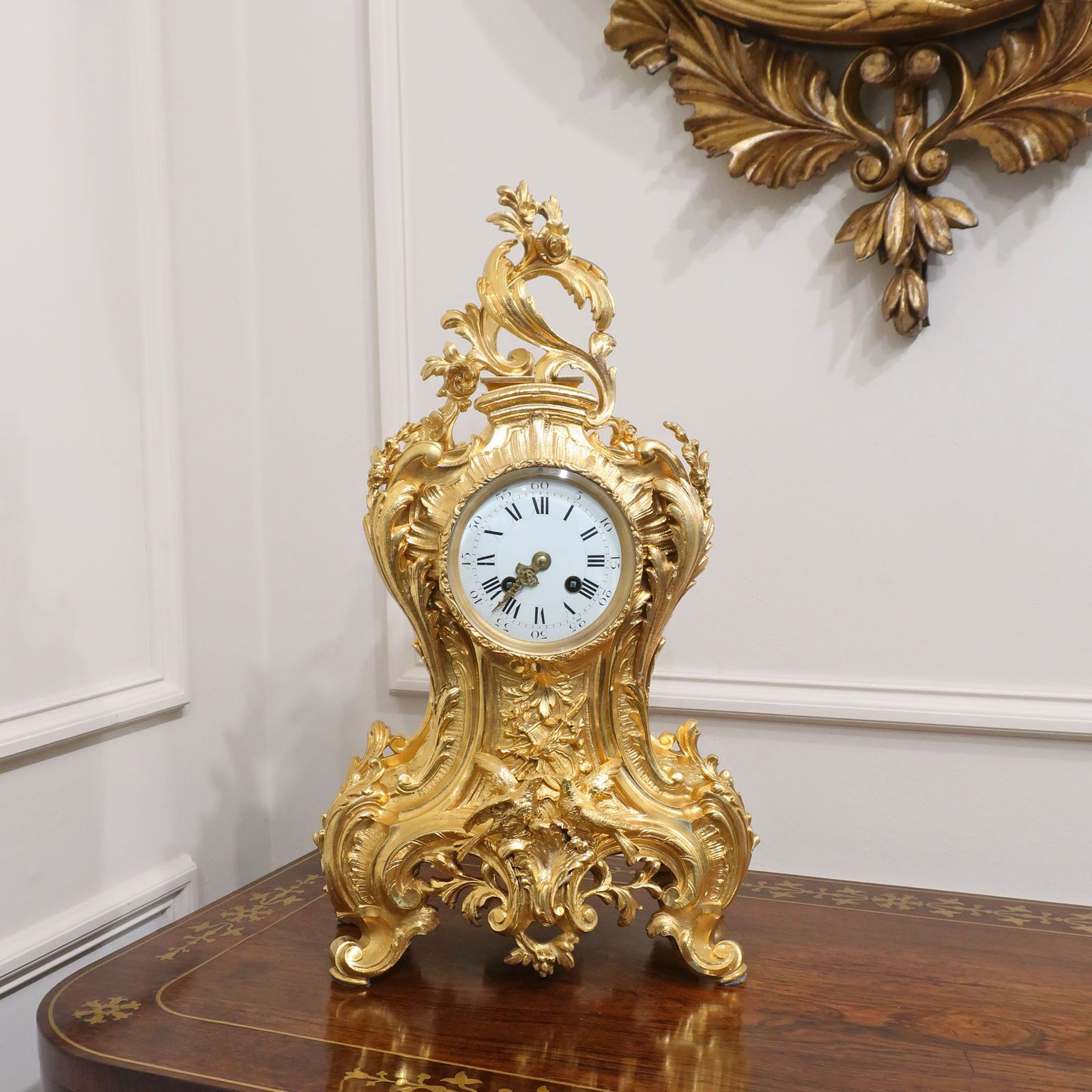 French Louis XV Style Gilt Brass Mantel Clock By Japy Freres