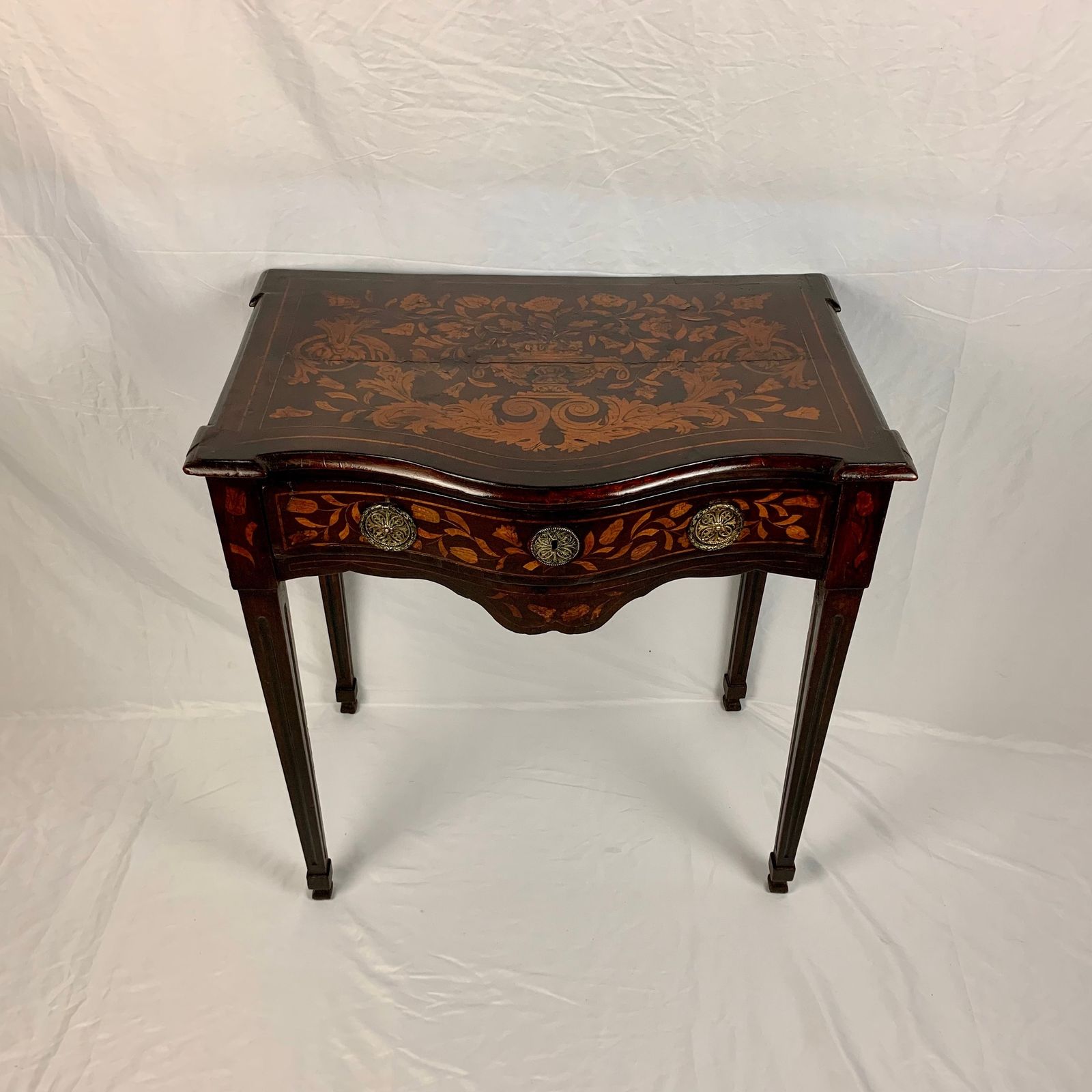 18th Century Dutch Marquetry Walnut Serpentine Side Table photo furniture