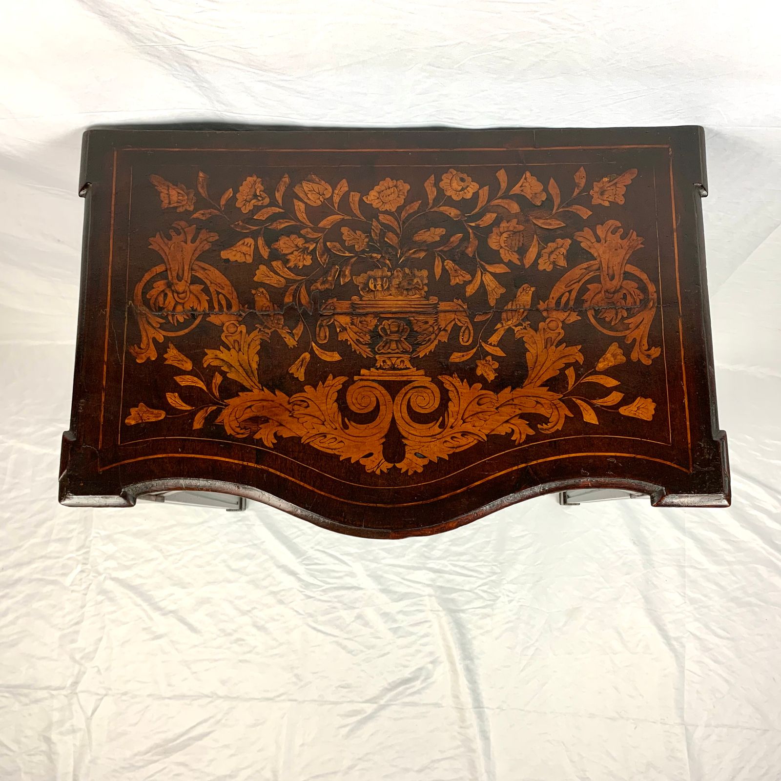 18th Century Dutch Marquetry Walnut Serpentine Side Table photo for sale