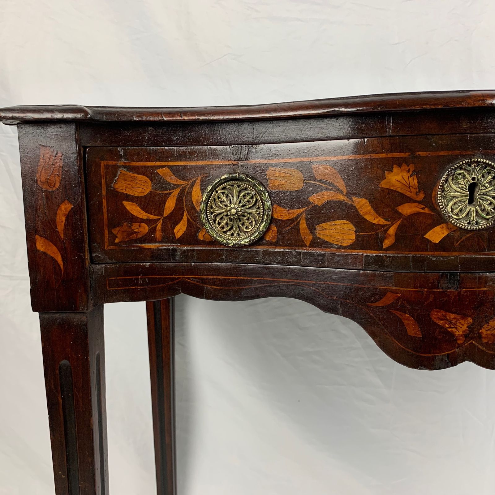 995.0 18th Century Dutch Marquetry Walnut Serpentine Side Table photo