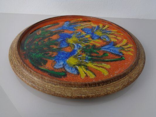 Large Glazed Flower Studio Ceramic Wall Plaque, Germany, 1970s photo buy