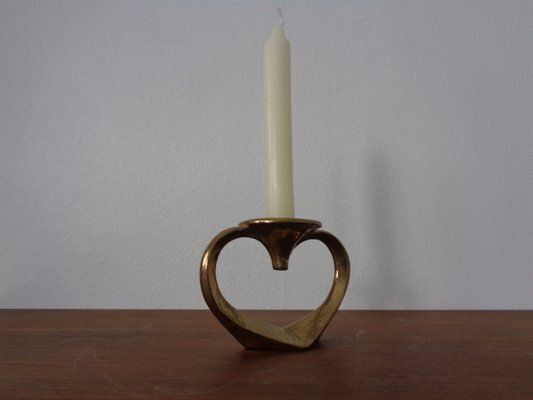 Brutalist Heart Shaped Bronze Candlestick By Michael Harjes, 1960s photo for sale