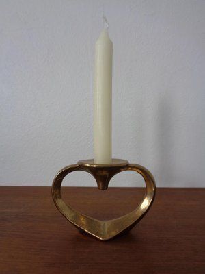photo vinterior Brutalist Heart Shaped Bronze Candlestick By Michael Harjes, 1960s