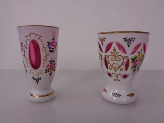 Czechoslovakian Hand Painted Bohemian Glass Vases, 1890s, Set Of 2 photo Home Decor