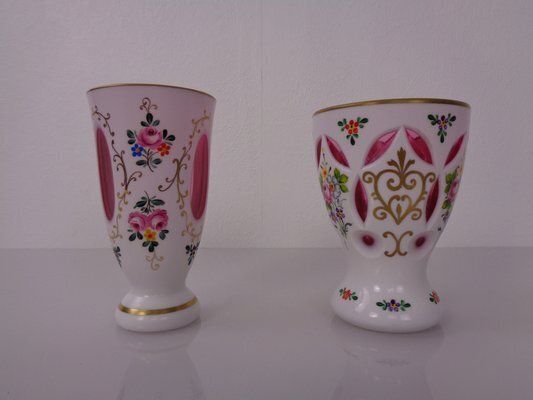 Czechoslovakian Hand Painted Bohemian Glass Vases, 1890s, Set Of 2 photo 286.0
