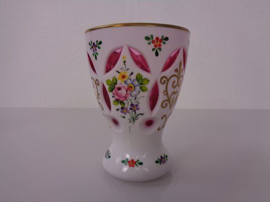 286.0 Czechoslovakian Hand Painted Bohemian Glass Vases, 1890s, Set Of 2 photo