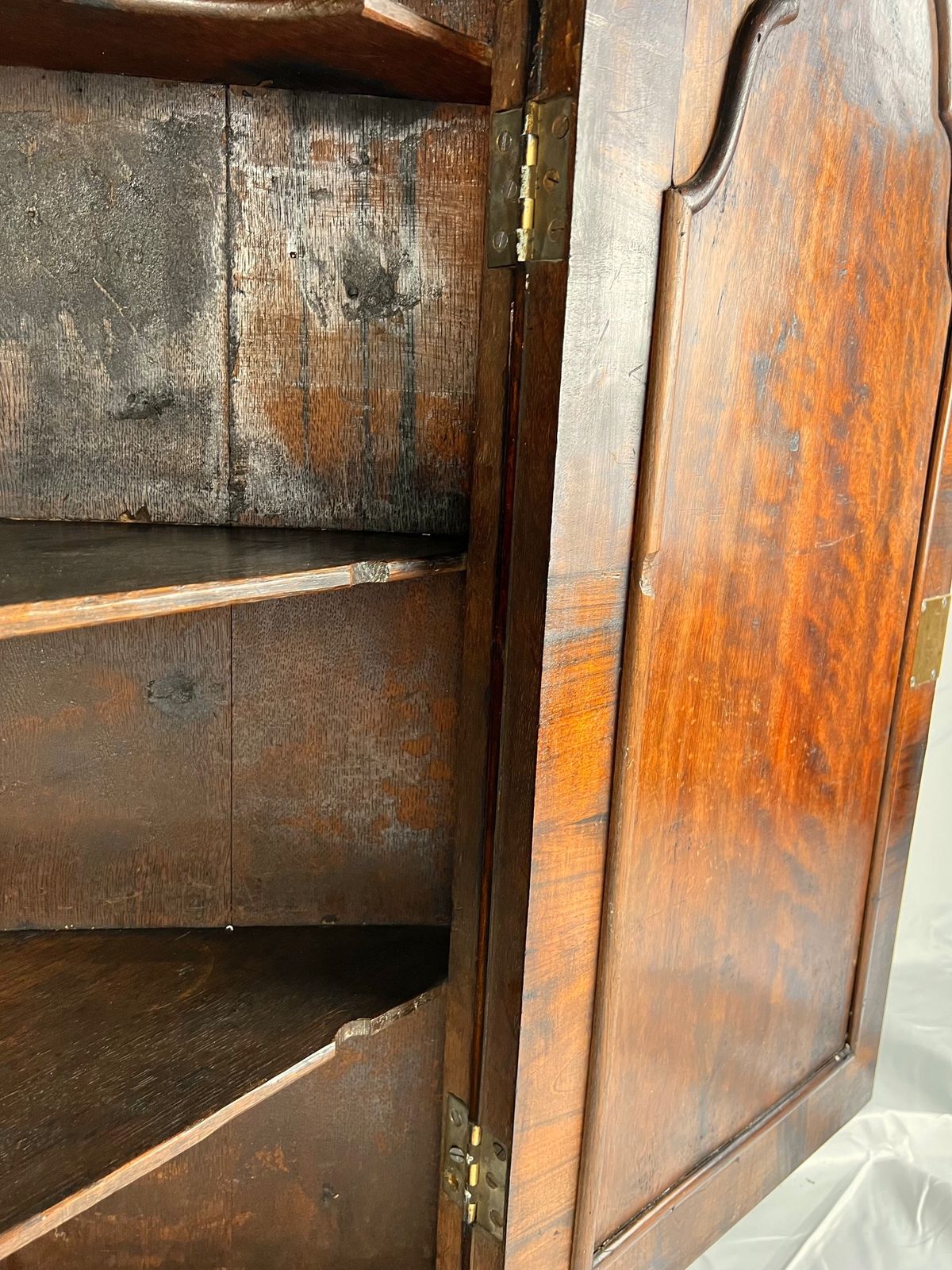 photo furniture Queen Anne Walnut Wall Hanging Corner Cupboard With Mirror