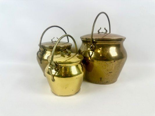Vintage Swedish Brass Pulp Pots From Skultuna, 1980s, Set Of 3 photo buy