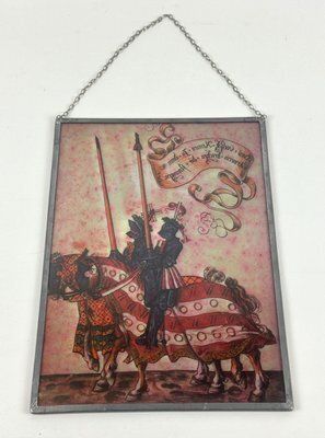 German Hand Painted Stained Glass Hanging Window Panel With Knights With Lances, 20th Century photo 274.0