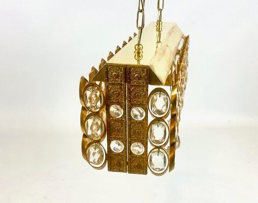 photo furniture Crystal And Gilt Brass Chandelier From Palwa, 1960s