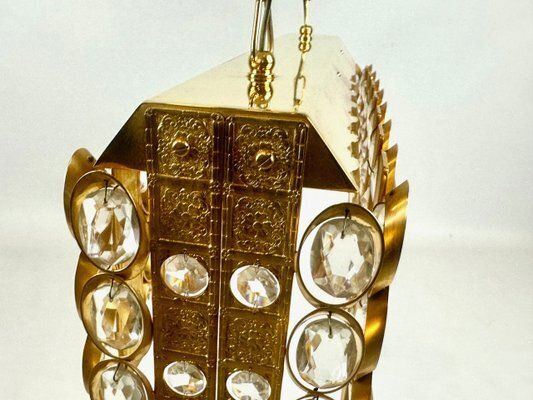 photo vinterior Crystal And Gilt Brass Chandelier From Palwa, 1960s