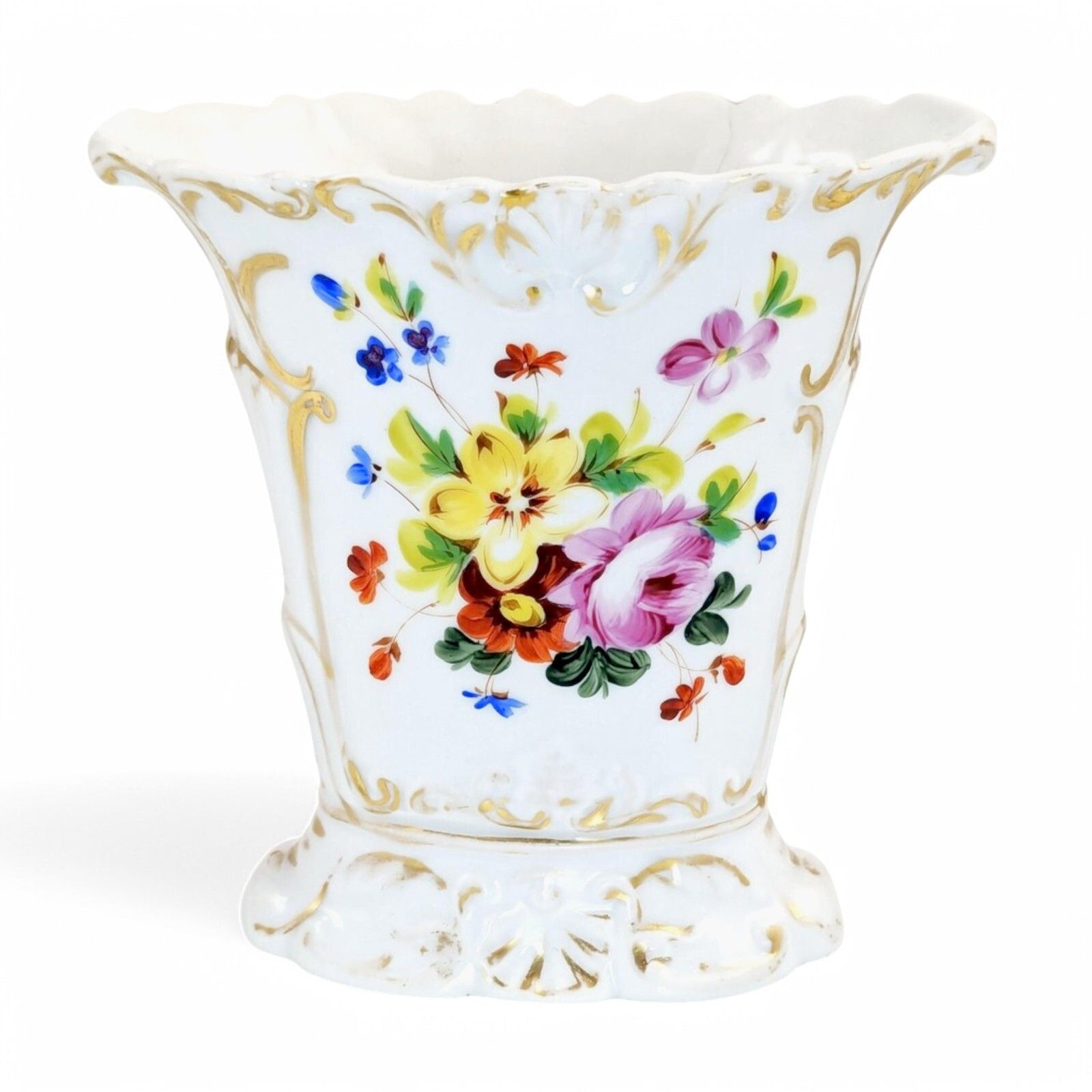 Old Paris Porcelain Vase, Jacob Petit Style, Hand Painted Floral, C. 1850 France