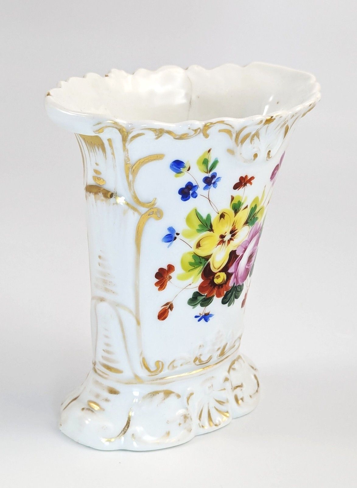 photo for sale Old Paris Porcelain Vase, Jacob Petit Style, Hand Painted Floral, C. 1850 France