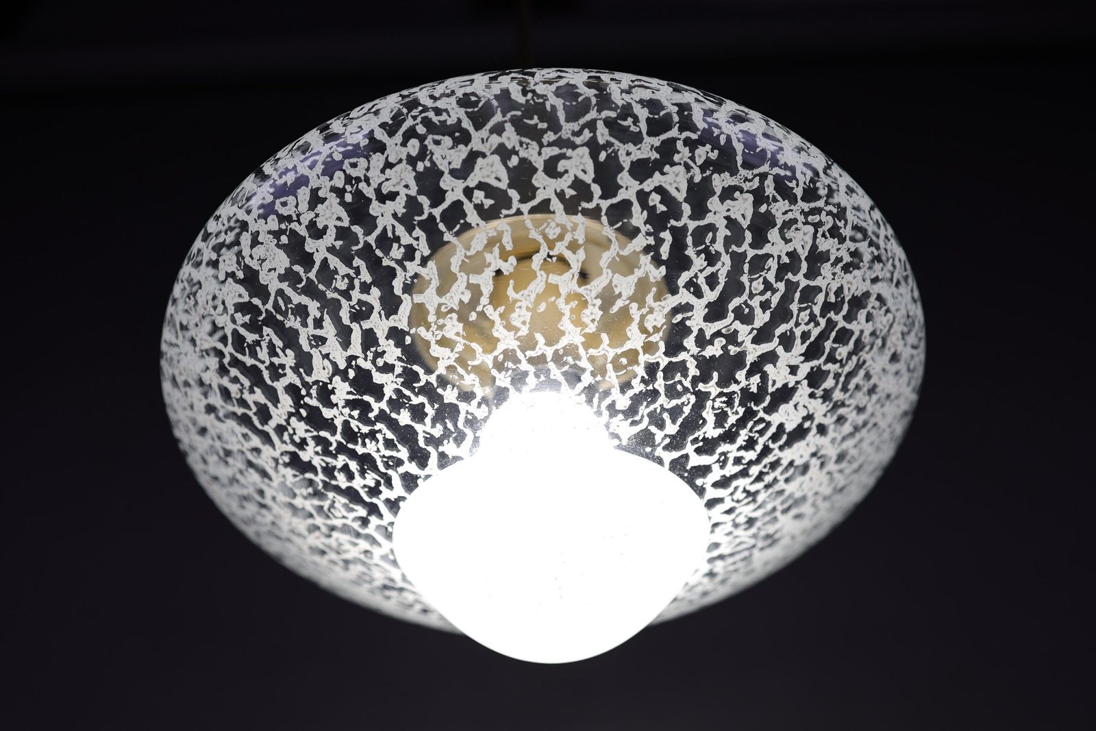 Vintage 1970s Glass Pendant Light | Mid Century Ceiling Lamp | Textured Glass Ufo Light Fixture photo Lighting