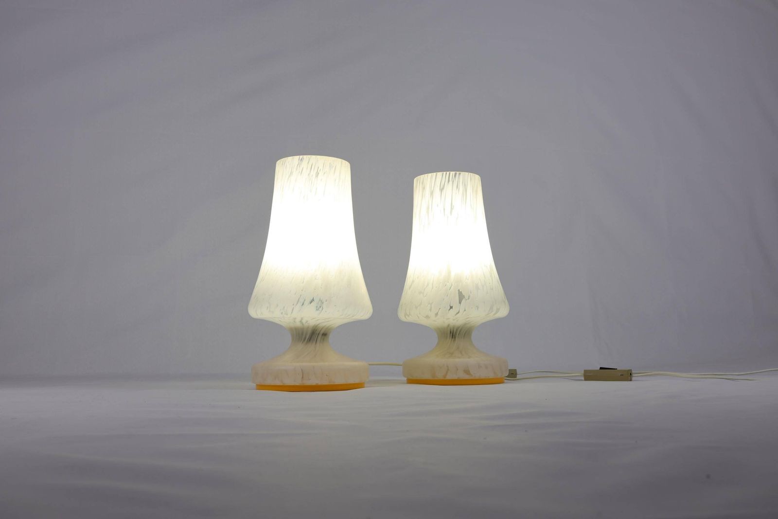 Pair Of Vintage 1970s Czech Glass Mushroom Table Lamps | Mid Century Modern Bedroom Decor | Bedside Light Set Nightstand Table Lamps