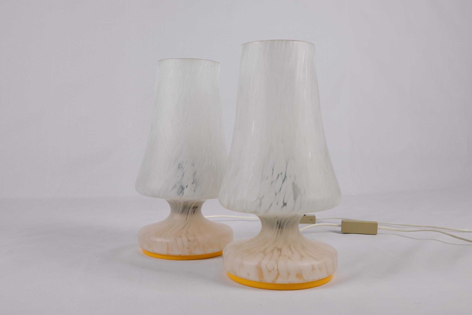photo furniture Pair Of Vintage 1970s Czech Glass Mushroom Table Lamps | Mid Century Modern Bedroom Decor | Bedside Light Set Nightstand Table Lamps