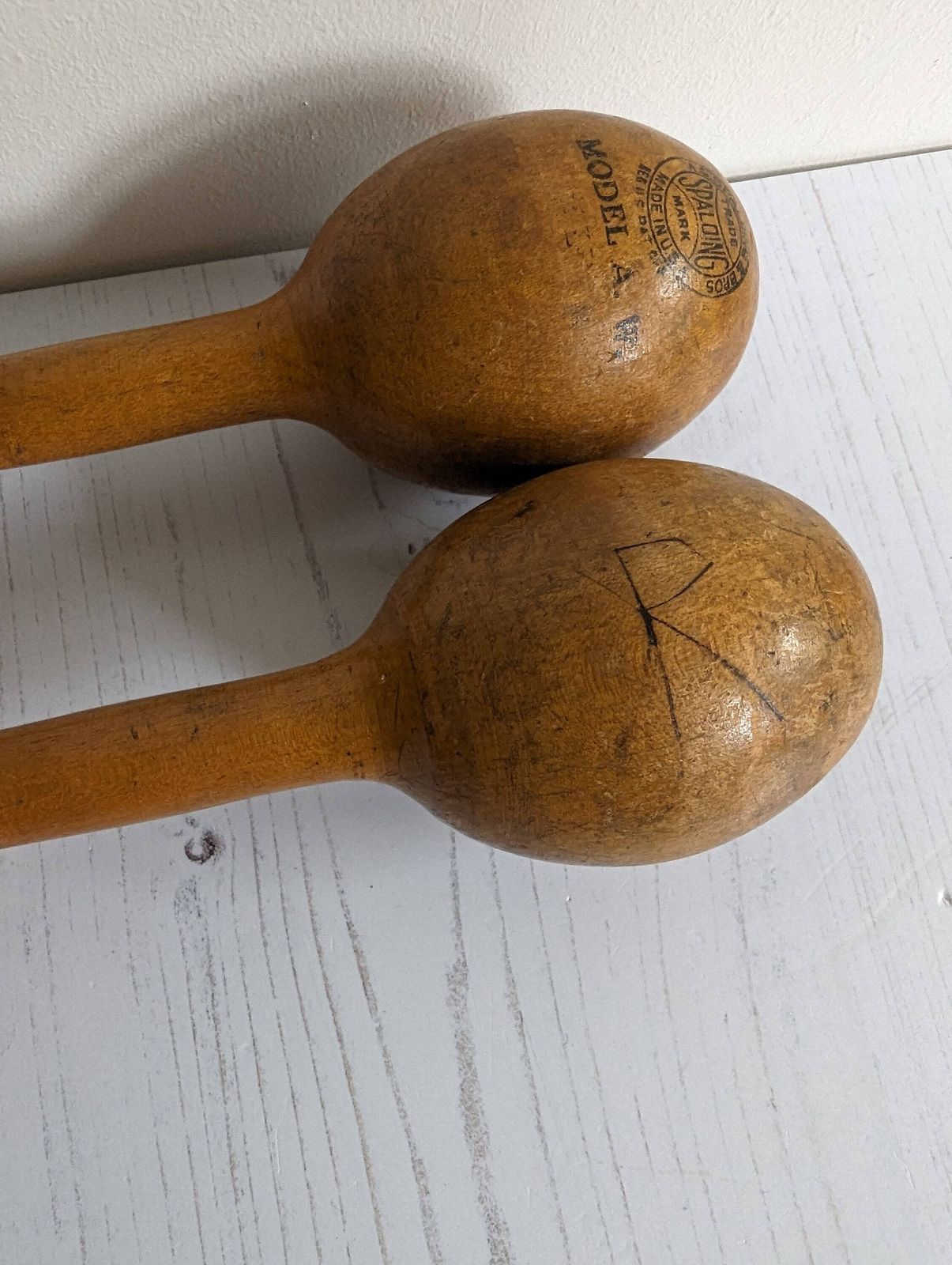 Pair Spalding Wooden Dumbbells 1910s 1920s Gym Decor Gym Gift Fitness Gift photo vinterior