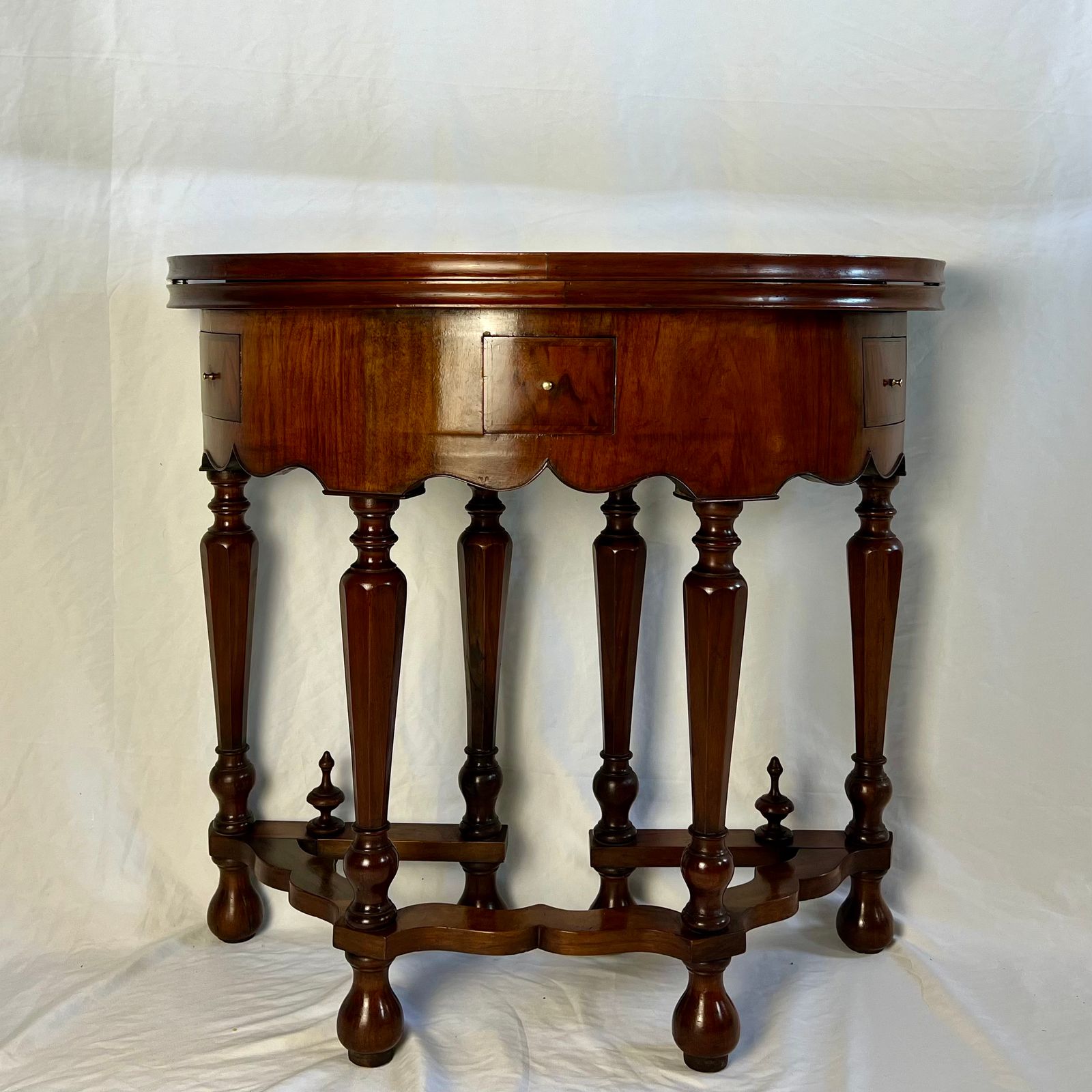Small Victorian Figured Walnut Demi Lune Card Table In The George I Manner photo for sale