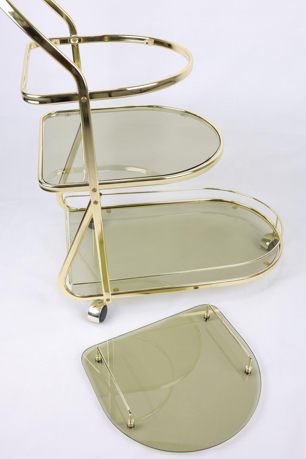 Gold Bar Cart | Mid Century Modern Serving Trolley | Three Tier Drinks Cart With Glass Shelves | Vintage Style Beverage Cart photo buy