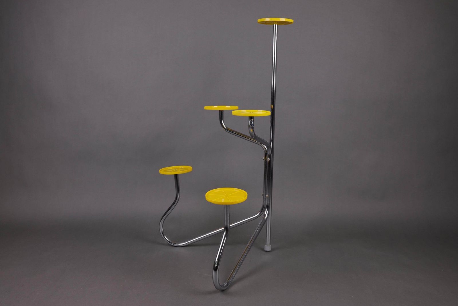 1960s Chrome Plant Stand | Yellow Vintage Flower Shelf | Mid Century Modern Plant Display photo buy