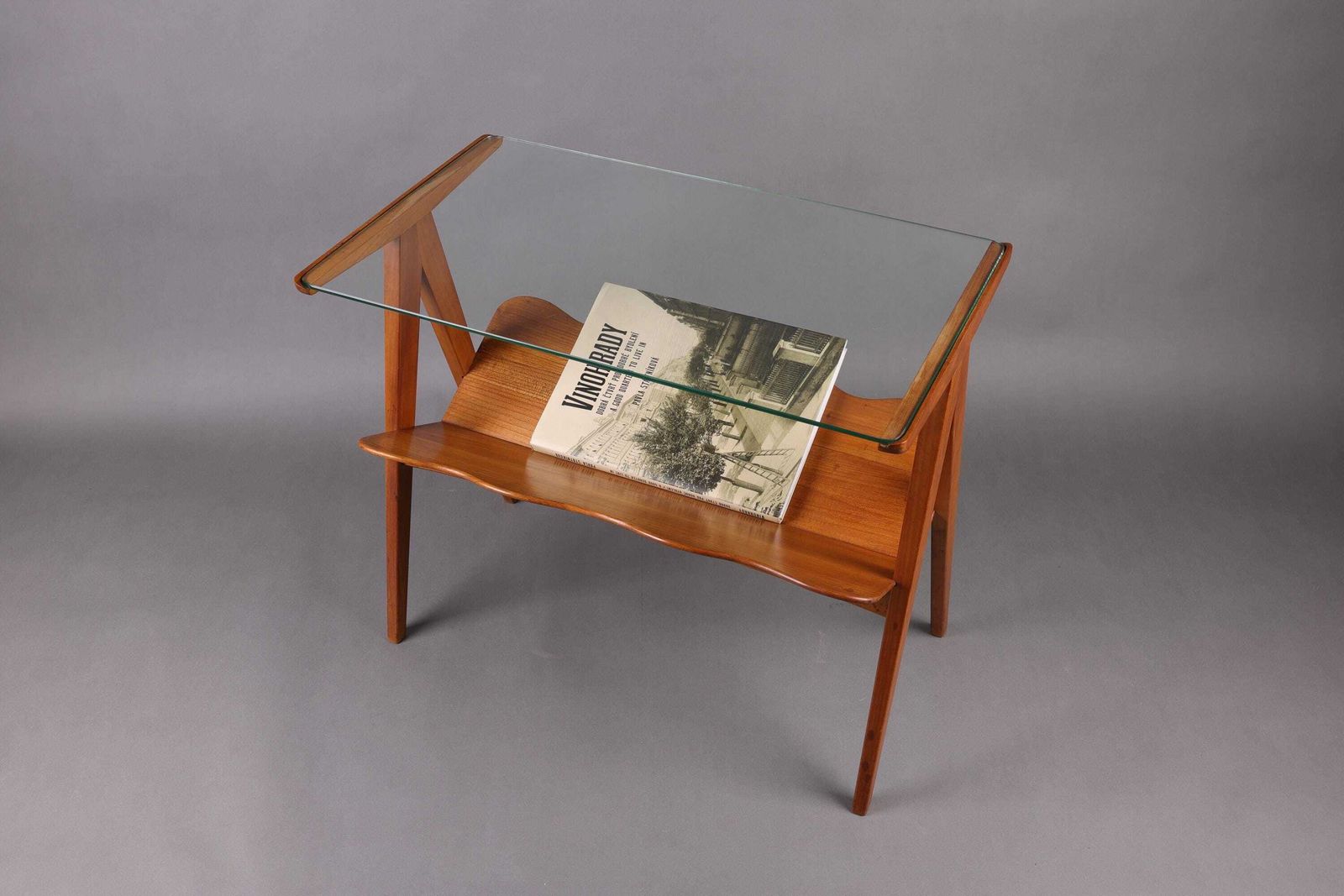 1960s Mid Century Side Table With Magazine Rack | Glass & Wood Bedside Table | Vintage Italian Coffee Table photo furniture