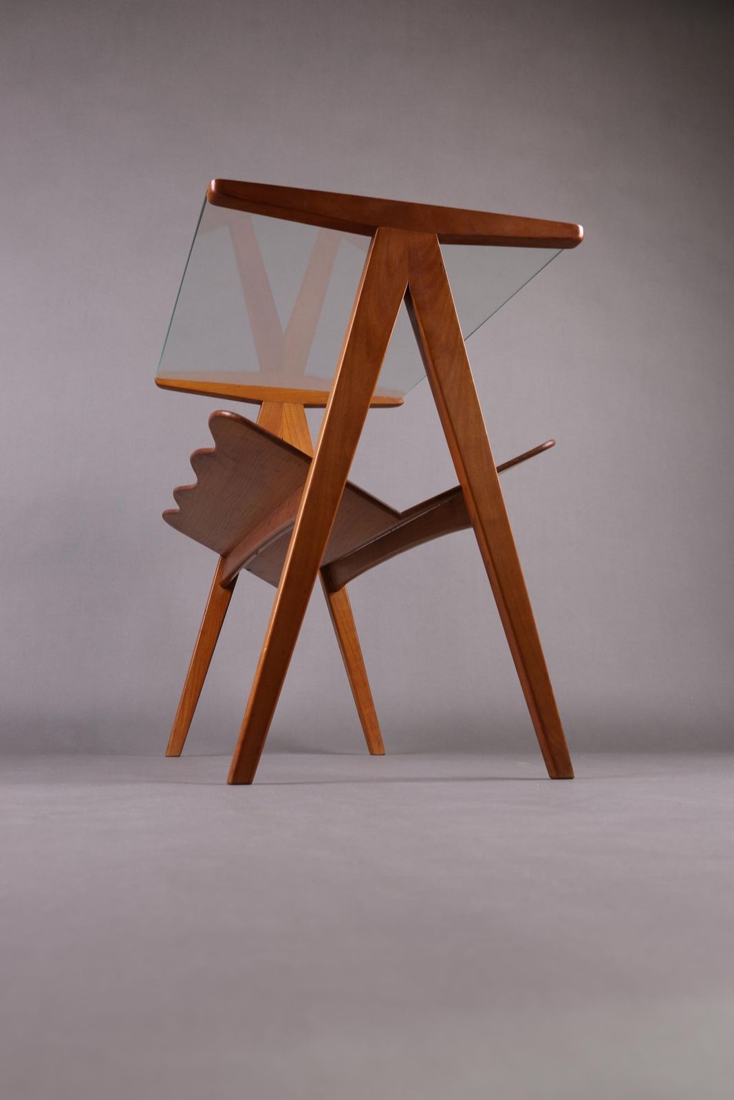 1960s Mid Century Side Table With Magazine Rack | Glass & Wood Bedside Table | Vintage Italian Coffee Table photo buy