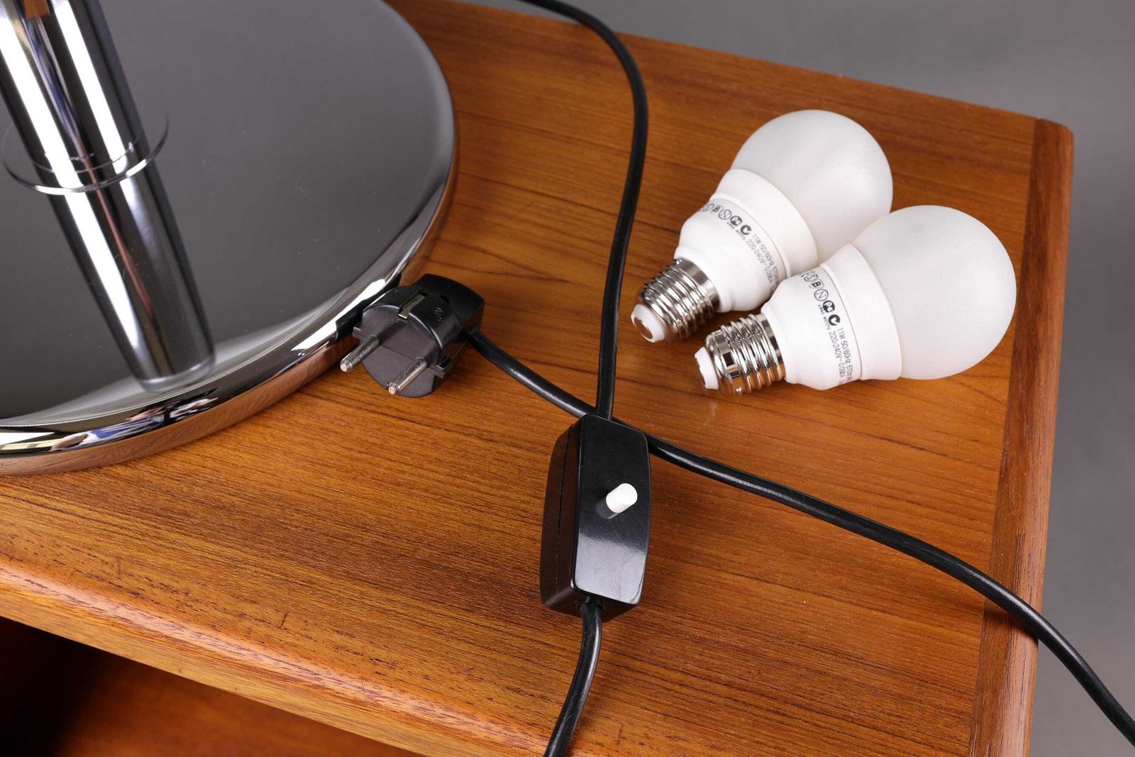photo for sale 1990s German Large Table Lamp | Chrome And White Plastic Shade | Retro Lighting For Office Or Living Room