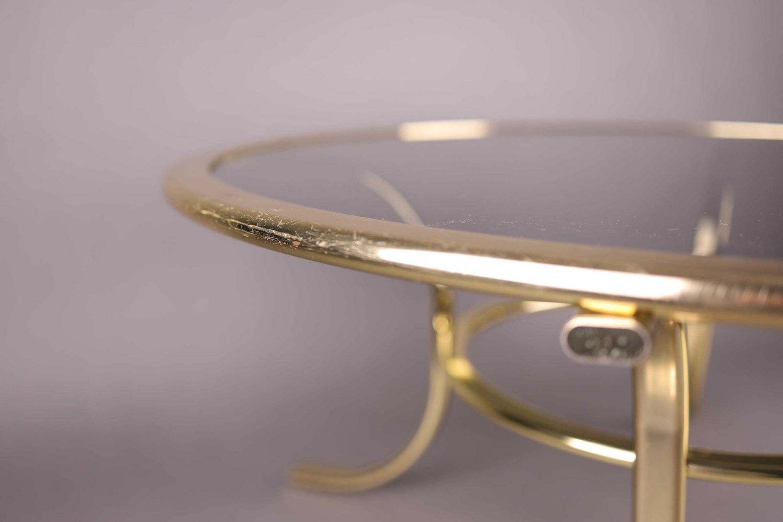 1970s Smoked Glass Coffee Table | Gold Accent Table | Mid Century Modern Glam Furniture photo Furniture