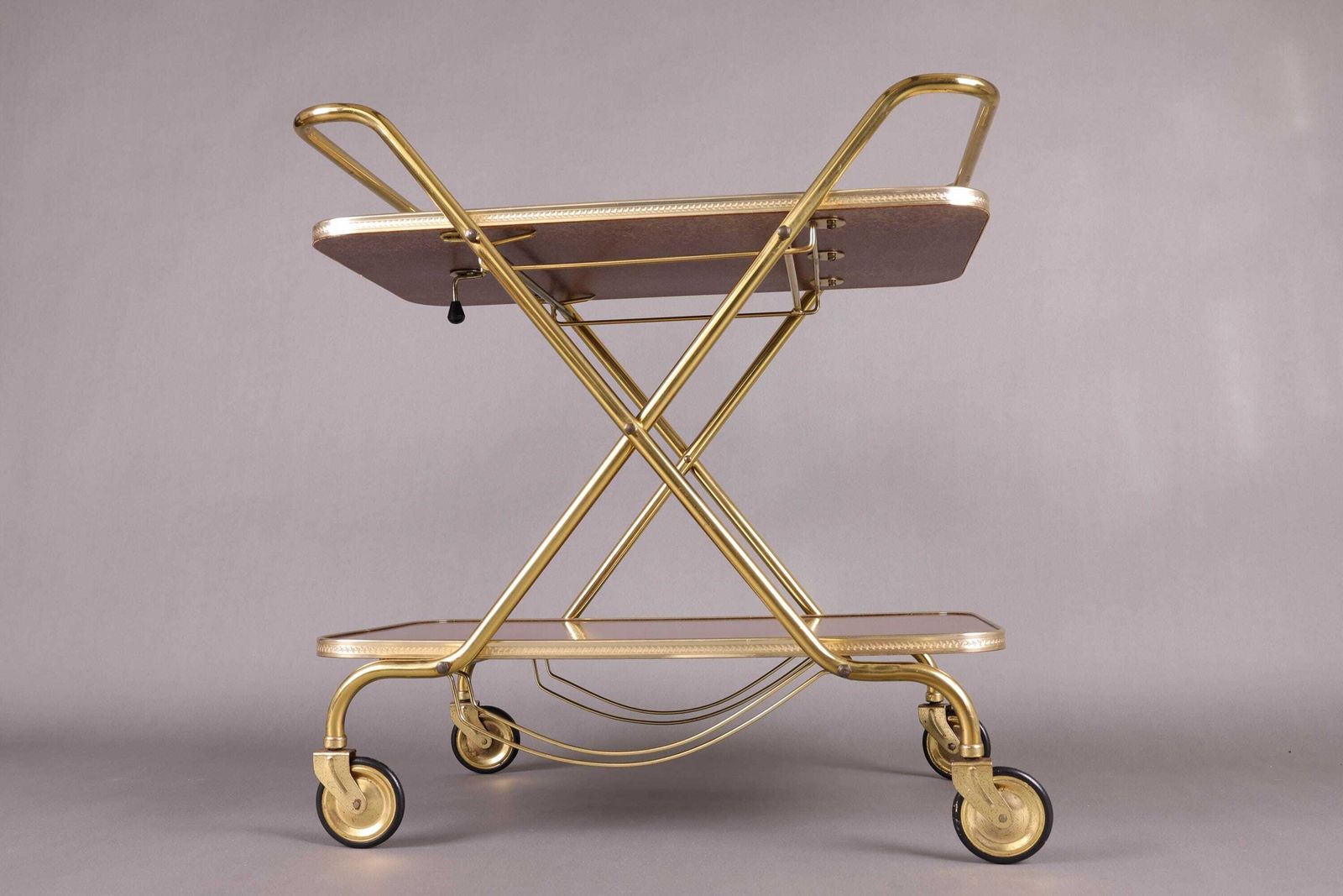 Vintage 1960s Bar Cart | Brass Finish & Wood | Mid Century Modern Drinks Trolley | Retro Tea Serving Cart | German Design photo furniture
